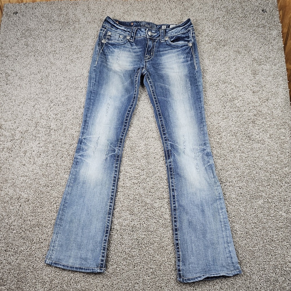 Miss Me Boot Cut Jeans Womens 28 Embellished Rhinestone Faded Low Rise